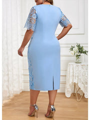 Plus Size Bodycon Dress Floral Patchwork Evening Party Elegant Midi Cocktail Fitted Women Stretch