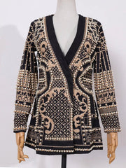 Jacket Women Shawl Collar Embroidered Beaded V-Neck Vintage Elegant Ladies Outerwear Coat Fashion
