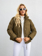 Puffer Jacket Women Cropped Casual Zipper Thick Padded Down Winter Coat Outerwear Fashion
