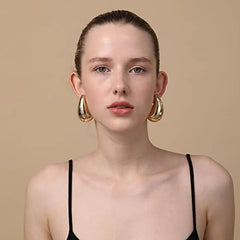 Stud Earrings Women Chunky Gold Plated Stainless Steel Waterdrop Vintage Runway Inspired Fashion Gift