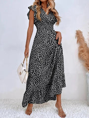 Maxi Dress Women Chiffon Polka Dot Print Sleeveless V-Neck Bohemian Beach Sundress Casual A-Line Spring
