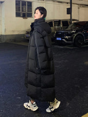 Puffer Coat Women Long Straight Hooded Parka Stylish Casual Down Winter Outerwear Fashion