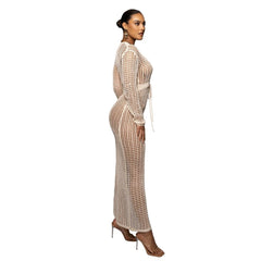 Crochet Beach Cover Up Women Knitted V-Neck Hollow Out Dress Casual Summer Swimwear Fashion