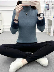 High Turtleneck Sweater Women Thermal Fleece Lined Long Sleeve Soft Thick Warm Jumper Winter Fashion