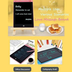 Electronic message board with text and images on a yellow background