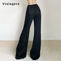 High Waist Flare Pants Women Retro Casual Loose Y2K Streetwear Vintage Fashion Trousers