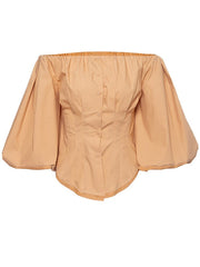 Off Shoulder Puff Long Sleeve Shirt Women Button Casual Elegant Spring Summer Fashion Top