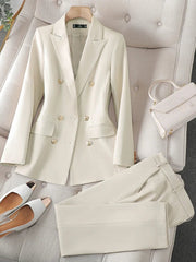 Pant Suit Women Elegant Business Formal Blazer Jacket Trousers 2-Piece Contemporary Office Attire Set