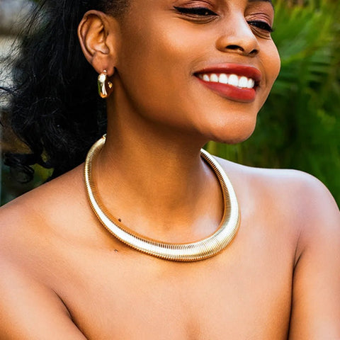Choker Necklace Women Chunky Striped Flat Snake Collar Vintage Gold Wide Metal Fashion Jewelry Gift