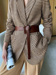 Blazer Women Vintage Wool Chic Casual Belt Jacket Coat Contemporary Outerwear Spring Autumn Fashion
