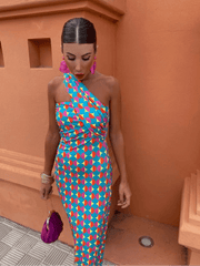 Maxi Dress Women Oblique Shoulder Sleeveless Asymmetric Backless Bodycon Party Clubwear Long Dress