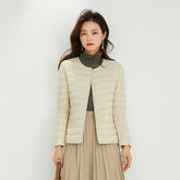 Women's Ultra Light 90% Duck Down Jacket Collarless O-Neck Winter Puffer Coat