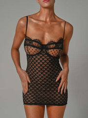 Spaghetti Strap Sheer Lace Maxi Dress Women Sleeveless Backless Elegant Club Party Fashion