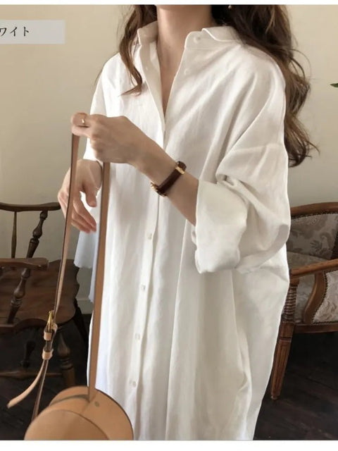 Oversized Shirt Dress Women Long Cotton Vintage Casual Evening Party Loose Fashion Dress