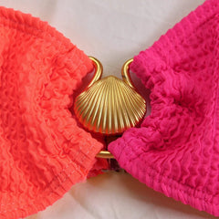 Bikini Set Women One Shoulder Textured High Cut Swimsuit Bathing Suit Beach Swimwear Summer