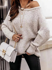 Off Shoulder Sweater Women Boho Vintage Oversized Large Knit Knitwear Casual Winter Fashion Top