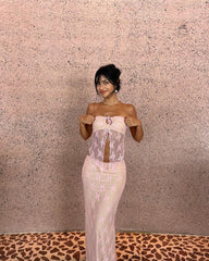 Skirt Set Women Strapless Backless Crop Top Maxi Skirt Casual Elegant Fashion Matching Outfit