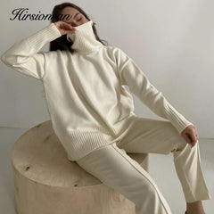 Turtleneck Sweater Women Elegant Thick Warm Knitted Pullover Loose Fit Cozy Winter Fashion Top