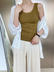 Tank Top Women Ribbed Knit Off-Shoulder Crop Basic Casual Y2K Sport Everyday Fashion Top