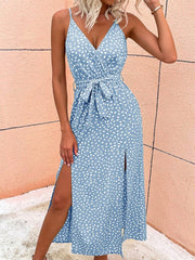 Floral Print Maxi Dress Women Low Back Slit Casual Elegant Beach Vacation Summer Sundress