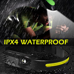 Multifunction COB LED Rechargeable Headlamp with Sensor & Wide Beam 6 Lighting odes