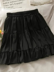 Mini Skirt Women High Waist Slim Pleated A-Line Casual Short Black White Fashion Everyday Skirt