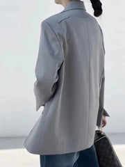 Blazer Women V-Neck Long Sleeve Solid Color Medium Length Pocket Split Elegant Office Suit Jacket