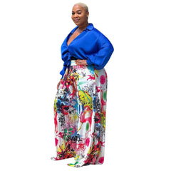 Pant Set Women Plus Size 2-Piece Long Sleeve Top Wide Leg Pants Casual Matching Suit Outfit