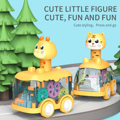 Toy Car Kids Animal Press Gear Pull Back Inertial Puzzle Car Educational Gift for Children