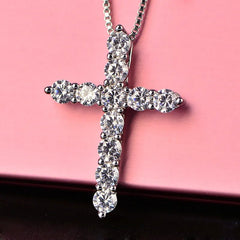 Cross Necklace Unisex 925 Sterling Silver Box Chain Shiny Crystal Classic Pendant Fashion Jewelry Gift