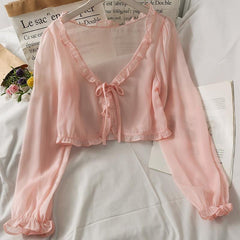 Long Sleeve Lace Sheer Shirt Women Thin Breathable Sun Protection Casual Fashion Top