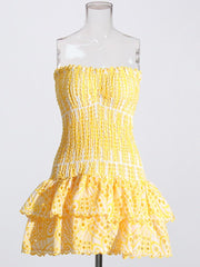 Strapless Layered Hem Mini Dress Women Elegant Casual Party Chic Fashion Dress