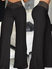 Wide Leg Pants Women Y2K High Waist Crisscross Sheer Mesh Flared Trousers Chic Office Fashion