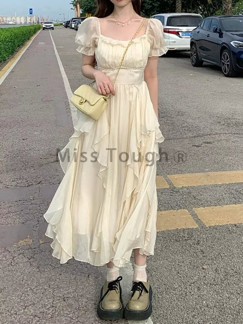 Midi Dress Women Chiffon Fairy Solid Elegant A-Line Chic Contemporary Casual Party Fashion Dress