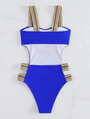 One-Piece Swimsuit Women Colorful Elastic Band Built-In Bra Pads Shapewear Beach Bathing Suit Swimwear