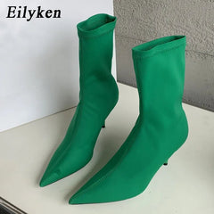 Ankle Boots Women Stretch Fabric Pointed Toe High Heel Pump Chic Elegant Fashion Shoes