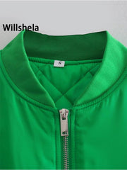 Oversized Bomber Jacket Women Pockets Front Zipper Vintage Casual Chic Outerwear Fashion