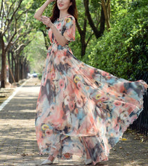 Flower Printed Maxi Dress Women Loose Fit Casual Elegant Party Summer Fashion Dress