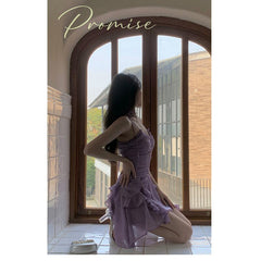 Spaghetti Strap Chiffon Mini Dress Women Irregular Hem Backless Bow Elegant Casual Summer Fashion