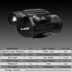 Monocular Telescope Professional 13x50 Powerful Mini Outdoor Camping Hiking Travel Bird Watching