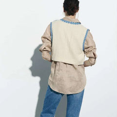 Floral Embroidered Vest Women Vintage Waistcoat Traditional Boho Open Blazer Casual Fashion Top