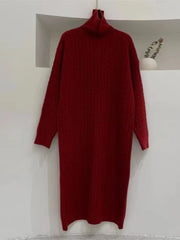 High Collar Sweater Dress Women Casual Loose Thick Warm Long Knit Winter Fashion Dress