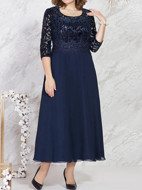 Maxi Dress Women Plus Size Sequined Lace Patchwork Elegant Wedding Party Formal Mother of Bride Dress