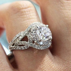 Trendy Halo Cubic Ring with Brilliant Cubic Zirconia Stones Engagement Ring Luxury Promise Ring
