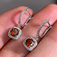 Hoop Earrings Women Cubic Zirconia Dangle White Gold Plated Princess Cut Square Halo CZ Charm