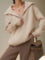 Turtleneck Sweater Women Loose Zipper Solid Thick Knitted Pullover Casual Warm Winter Fashion Top