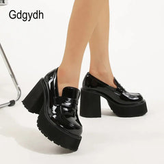 Platform Loafers Women Chunky High Heel PU Leather Slip-On Casual School Office Girls Fashion Shoes