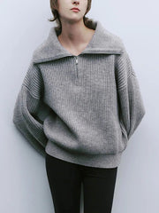 Turtleneck Sweater Women Loose Zipper Solid Thick Knitted Pullover Casual Warm Winter Fashion Top