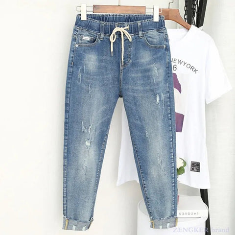 Jeans Women Plus Size Stretchy Nine-Point High Waist Thin Pants Casual Denim XL-6XL Fashion