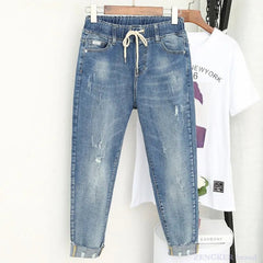 Jeans Women Plus Size Stretchy Nine-Point High Waist Thin Pants Casual Denim XL-6XL Fashion